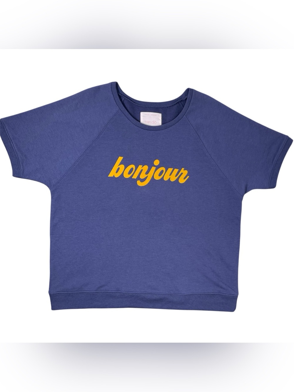 ban.do “Bonjour” Navy Crewneck Knit Sweatshirt Raglan Sleeve Casual Chic, XXL